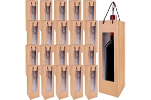 Nizirioo Bolsas de Regalo para Botellas de Vino de Papel Kraft, 20 Unidades, Con Asa, Organizador de Fuerza para Bodas, Fiestas