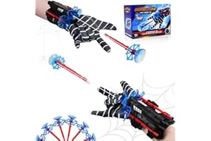 BDAO GIFT 2PCS Spider Launcher Gloves Toy, Spider Web Shooter with 6 Darts,Gloves for Kids, Costume Cosplay Gift (Black)