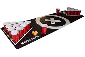 BEERCUP-CLASSICS Beercup Tapis Beer Pong pour les Soirées d'Adultes, Kit Complet Officiel avec 6 Balles de Biere Pong, 70 Red Cup Gobelets, Table Beer Pong, Pack Jeu de Fetes, Tapis de Jeux à Boire, Table Biere Pong