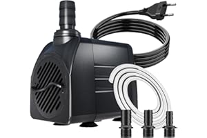Knifel Springbrunnenpumpe 25W 1500L/H Teichpumpe Schutz vor überhitzung Funktion Ultra Leise Aquariumpump Wasserpumpen Mit 1,8m Kabel für Brunnen, Hydroponik-Systeme.Submersible Tauchpumpe, Schwarz