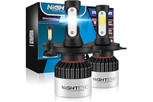 NIGHTEYE AUTO LIGHTING Nighteye H4 Led Headlight Bulbs, 350% Extremely Bright H4 Led Bulb 9000LM 72W, Car H4 Led Headlight Conversion Kit, 6500K Cool White Replacement H4 Headlight Bulb (2 PCS)