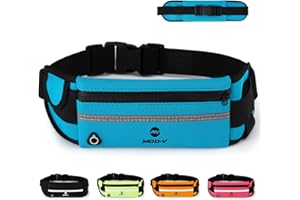 MOD-V Running Belt – Waterproof Adjustable Sports Waist Pack with Phone Holder, Reflective Strip & Bottle Slot, Fits iPhone, Keys & Cards-Lightweight Jogging Pouch Men & Women (Blue)