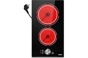 Placa Vitroceramica Disaenvir 2 Fuochi 3000W, Piano Cottura Plug-in, Piano Cottura Elettrico con 9 Livelli di Potenza, Controllo Manopola, Nero
