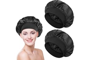 JIYIN Satynowy czepek do spania, 2 sztuki, czepek do spania, oddychający czepek do spania, miękki czepek do spania, jedwabny czepek z gumowym ściągaczem, dla kobiet i dziewcząt