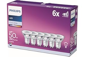 Philips LED classic, ampoule LED équivalent 50 W, GU10, lot de 6, blanc neutre (4000 Kelvin) 390 lumens, réflecteur