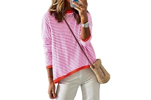 Cuptacc Jersey para Mujer A Rayas Sudadera Mujer Manga Larga Cuello Redondo AlgodóN Tops AlgodóN Casual Punto Jersey Mujer, Beigerrot