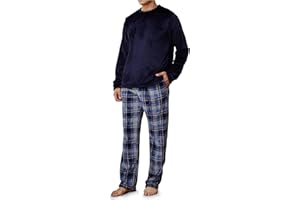 The Essentials Wardrobe Mens Fleece Pyjama Set Heavy Fleece Cosy Long Sleeve T-Shirt & Bottom Pants Sleepwear Loungewear Nightwear for Men Soft Top & Trousers Size S-XL