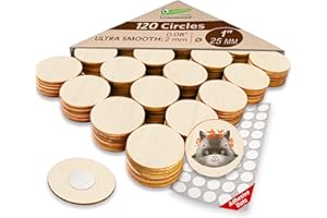 CROCOWOOD 120 UND Pequeños Círculos de Madera para Manualidades - 25mm Discos de Madera en Blanco Madera Redonda - Pequeños Discos de Madera para Manualidades - Círculos de Madera Circular