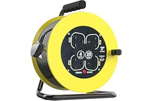 SQUAELTIRS 13A Electrical Extension Reel,4 Socket Cable Reel, 25M Heavy Duty Outdoor Extension Lead,Suitable for Indoor and Outdoor