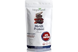 Veganwell Mirtilli Rossi Proteici Senza Zucchero - Deliziosa Frutta Secca e Snack Proteici - Ricco di Antiossidanti, Vitamine e Proteine per la Tua Salute - Ottima Carica di Energia Quotidiana, 500g