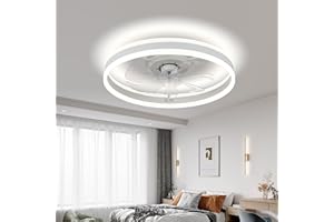 FRIXCHUR 20" Modern Ceiling Fans with Lights, LED Dimmable Flush Mount Ceiling Fan 6 Speeds Bedroom White Low Profile Ceiling Fans for Living Room Dining Room