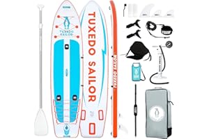 Tuxedo Sailor Stand Up Paddle, nadmuchiwana deska wędkarska SUP, kompletne akcesoria do desek wiosłowych, regulowanego wiosła, pompki, plecaka podróżnego, kajaka, paska na ramię, uchwyt na wędkę