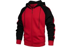 WIRLTTE Mens Hoodies Zip Up Hoodie Patchwork Long Sleeve Fleece Jacket Work Hoodies Winter Warm Hooded Top With Pockets