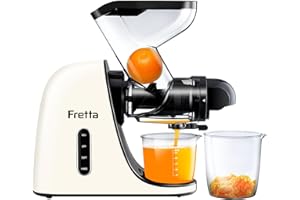 ‎FRETTA Fretta Slow Juicer Entsafter Gemüse und Obst Saftmaschine Silber, 200W Saftpresse Elektrisch Obstpresse Sellerie Juice Machine, 76mm XL Einfüllschacht, BPA-Frei, Leicht zu reinigen White