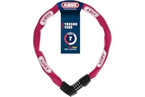 ABUS Kettenschloss Tresor 1385 – Zahlenschloss aus gehärtetem Stahl – 7 mm starke Vierkantkette – ABUS-Sicherheitslevel 7 – 85 cm – Koralle