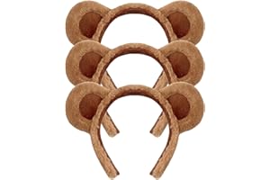 HIXNUG 3Pcs Bear Ears Headband Brown Plush Animal Hair Hoops Cute Alice Headband Animal Party Costume Accessories