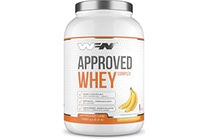 ‎WORLD'S FOOD NUTRITION WFN Approved Whey - Whey Proteinpulver - Bananenmilch - 1 kg - Mit Whey Isolat & Laktase - Sehr gut lösliches Eiweißpulver - 33 Portionen - Made in Germany - Extern Laborgeprüft