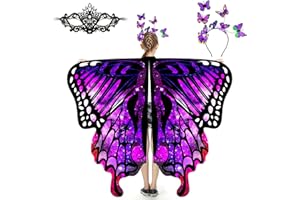 plainshe Butterfly Wings for Girls, Butterfly Costume for Halloween, Fairy Wing Kids, 3PCS Butterfly Cape Set