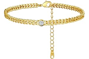 FindChic Damen Fußkette mit Mondstein aus Hochwertig plattiertes 22 Karat Gold Figaro Ankle Chain