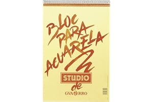 Canson Guarro Studio Acuarela, Papel de acuarela, Prensado en frío, 225g, Espiralados sobre el lado corto, A3-29,7x42cm, Blanco natural, 40 hojas