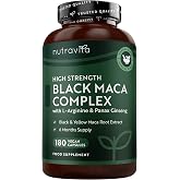 Nutravita High Strength Andean Black Maca 5000mg | 180 Vegan Capsules - with L-Arginine and Ginseng, Antioxidant to Improve ,