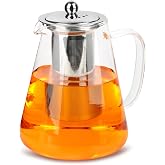 MXTIMWAN 1.3 Litre Heat Resistant Clear Glass Teapot with Removable Strainer for Hot and Cold Drinks