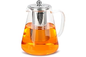 Glas Teekanne 1,3 Liter, MXTIMWAN hitzebeständige Teebereiter, klarer Teekanne aus mit herausnehmbarem Sieb, für kalte und heiße Getränke