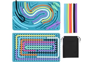 MELEAGER Sensory Activity Board, Tavola da Attività Sensoriale Doppia Faccia Blu Nebbia, 17CM*11CM, Piastre Sensoriali in Silicone con 20 Corde, Giocattolo Calmante, per ADHD Autismo Bambini, Ansia Stress