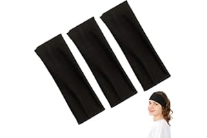 YALIYU Black Headband 3PCS, Jersey Headband, Black Yoga Headband, Yoga Headbands Women, Black Stretchy Headband, Black Hair Bands for Women, Wide Jersey Headband for Yoga Running Makeup Headband