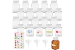 Dzmuero Petite bouteille plastique, 20 Mini bouteille, Bouteille sensorielle, avec étiquette autocollante et entonnoir, Bouteille en plastique avec couvercle, Sûr et bien scellé (80ml, Transparent)