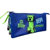 Minecraft Boom Creeper Triple School Pencil Case &ndash; Lined Interior and Zip Closure &ndash; Pencil Case with 3 Compartments &ndash; 10 x 23
