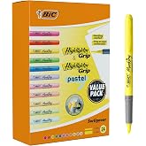 BIC Highlighter Grip Adjustable Bevel Tip Highlighters - Intense and Pastel Colors - Pack of 24