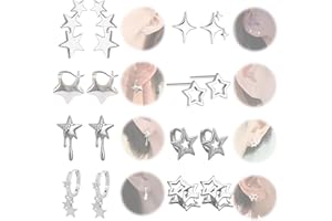 DGUSO Orecchini Donna Argento 925 Stella 8 paia Orecchini Cerchio Argento 925 Orecchini Perno Forma Stella, Orecchini Anallergici Donna Set Orecchini Stella Orecchini Bambina Argento 925 Donne Ragazze