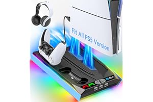 Rysker Support PS-5/Slim/Pro pour disque et numérique, station de refroidissement PS-5 avec double chargeur de manette pour console PS-5, ventilateur à 3 niveaux (bleu étoilé)