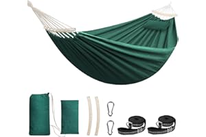 Chihee Hamaca de algodón Gran Hamaca de Camping Suave y Transpirable Soporta hasta 300KG Hamacas de árbol portátil con Barra separadora Desmontable Almohada 2 Webbings Fuerte 2 mosquetones