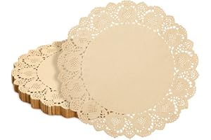 Juvale Okrągłe koronkowe papierowe serwetki (250 sztuk) – duże dekoracyjne podkładki papierowe na desery i wypieki – brązowe, średnica 30,5 cm