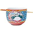 Silver Buffalo Kung Fu Panda Featuring Po Holding Ramen Ceramic Ramen Noodle Rice Bowl with Chopsticks and Spoon, Microwave Safe, 20 Ounces