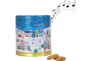 THE SILVER CRANE CO. Merry Little Christmas Musical Carousel Gift Set - Christmas Biscuits Tin, Novelty Musical Biscuit Tins with Mini Chocolate Chip Cookies - Luxury Biscuits Gifts for Women and Men
