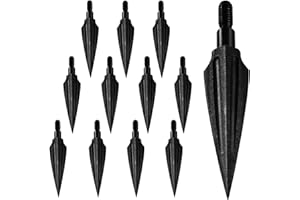 KURUGEILI 12 Pack 100/125/150 Grains Archery Traditional Broadheads Steel Points Screw-in Hunting Arrowheads Arrow Tip for Compound, Recurve Bow & Crossbow