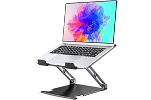 Glangeh Laptop Stand Aluminum Sturdy, Laptop Riser for Desk with Adjustable Heights/Angles, Double Rotation Axis Ergonomic, Ventilated Computer Stand Compatible with MacBook Pro (10-16")-Black