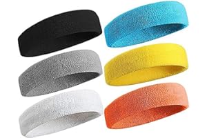 LINWNIL 6 Pezzi Sport Fasce Capelli per Uomo e Donna Capelli Non Scivolare Umidità Wicking Atletico Cotone Fascia per Capelli per Sport per Tennis, Yoga, Bicicletta, fare jogging e così via