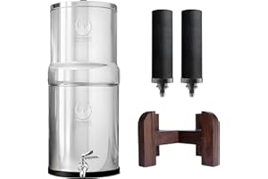PHOENIX GRAVITY 8-Litre Stainless Steel Gravity Water Filter NSF Certified AISI 304 Countertop Water Filter System with 2 Smart Carbon Filters Cartridge, Teak Wood Stand, Stainless Steel Tap Included