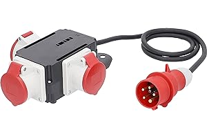 as - Schwabe MIXO Adaptador / Distribuidor de corriente NECKAR - Enchufe CEE con cable de manguera de goma de 1,5 m a 3 tomas - distribuidor de corriente para obras - IP44