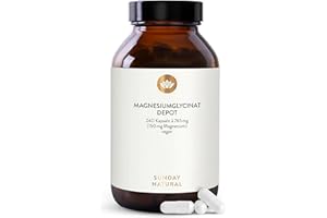 ‎SUNDAY NATURAL SUNDAY NATURAL® Magnesium Bisglycinat - 240 Kapseln - 300mg reines Magnesium pro Tagesdosis, Hochdosiert - Depot Magnesiumglycinat als organisches Aminosäurechelat - Laborgeprüft, vegan