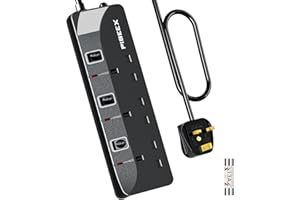 PIBEEX Extension Lead 3 Way Plug Sockets with Individual Switches Wall Mountable Power Strip 1.5M Extension Cable 13A Fused UK Plug 3250W
