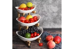 SEVEN SPARTA Obst Etagere 3 Stöckige Obstschale Keramik Schale für Küche Obst Aufbewahrung (3 Etagen)