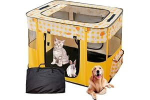 CENXI Foldable Pet Playpen, Portable Dog Cat Rabbit Pig Puppy Playpen, Collapsible pet Kennel Cage, Sturdy pet Tent, Pet Breeding Room, Pet Playground Indoor, Playpen for Cats (yellow)