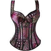 Corsets for Women Corsets with Straps for Women Black Overbust Corset Plus Size Jacquard Lace Up Corset Zipper Top Vintage Corset Bustier Women's Corsets 1569-purple