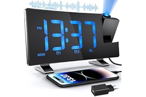 TAKRINK Projektionswecker Radiowecker mit projektion USB-Anschluss Wecker mit projektion12 / 24H Projektionsanzeige 2 Weckalarme 15 Lautstärkestufen 180° Projektor 4 Projektionshelligkeit Schwarz