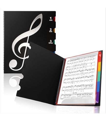 Muziekmap A4 met 20 vakken, zwarte koormap, waterdichte kunststof, presentatiemap met beschrijfbare indexetiketten, registermappen voor koor, bladmuziek, school, piano en gitaar